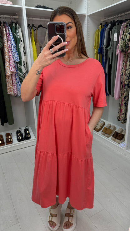 Katey Plain Jersey Tiered Smock T-shirt Dress