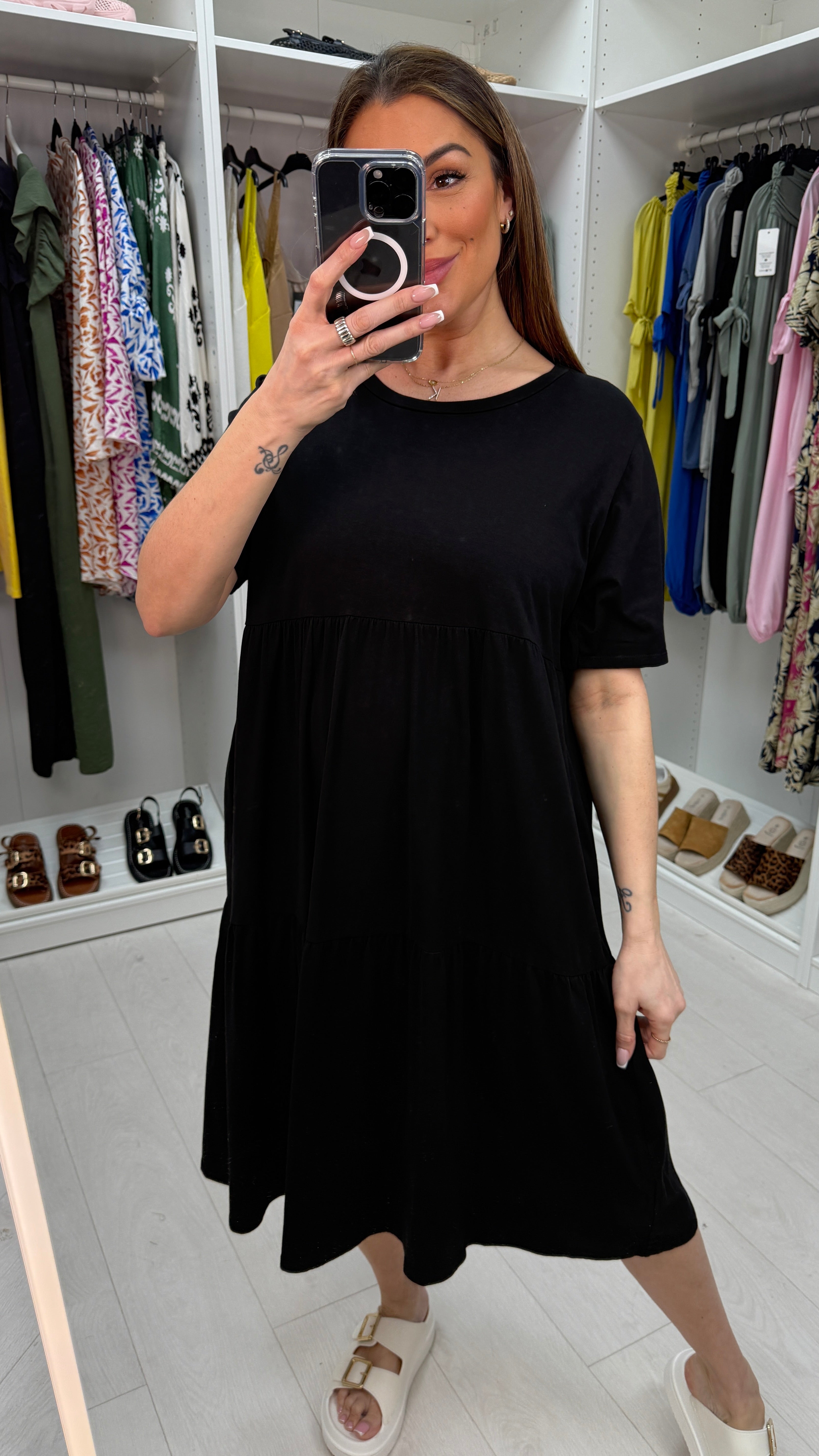 Katey Plain Jersey Tiered Smock T-shirt Dress