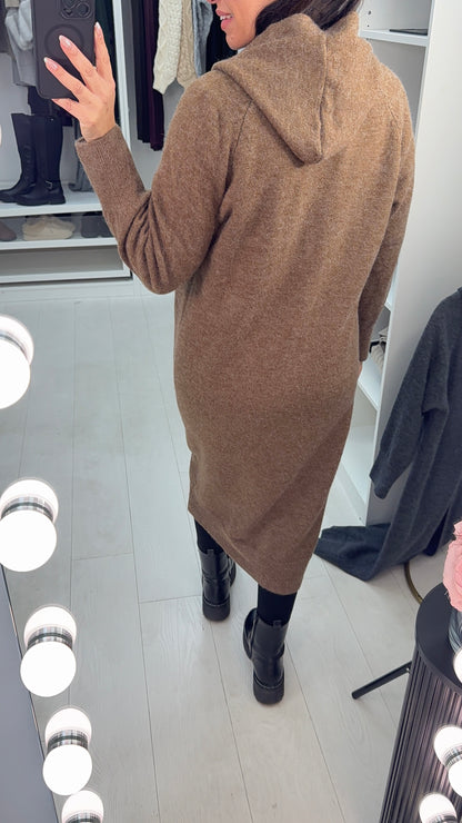 Ottie Plain Button Closure Longline Hooded Cardigan