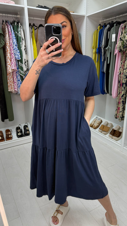 Katey Plain Jersey Tiered Smock T-shirt Dress