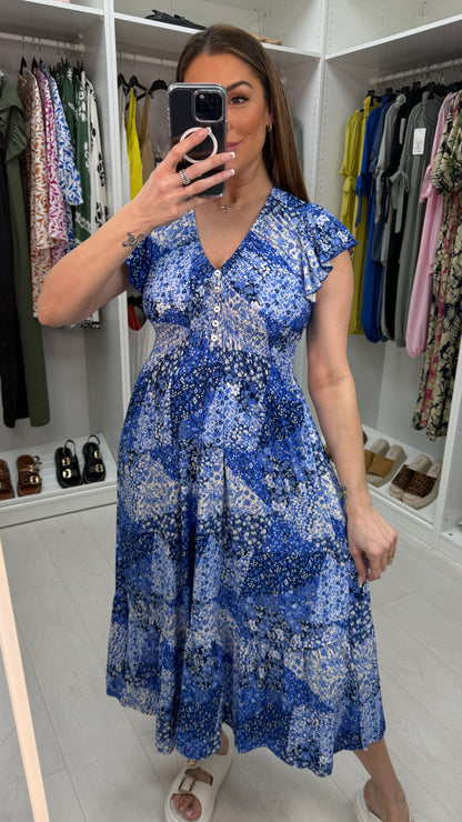 Dovile Floral Print Frill Hem Midi Dress