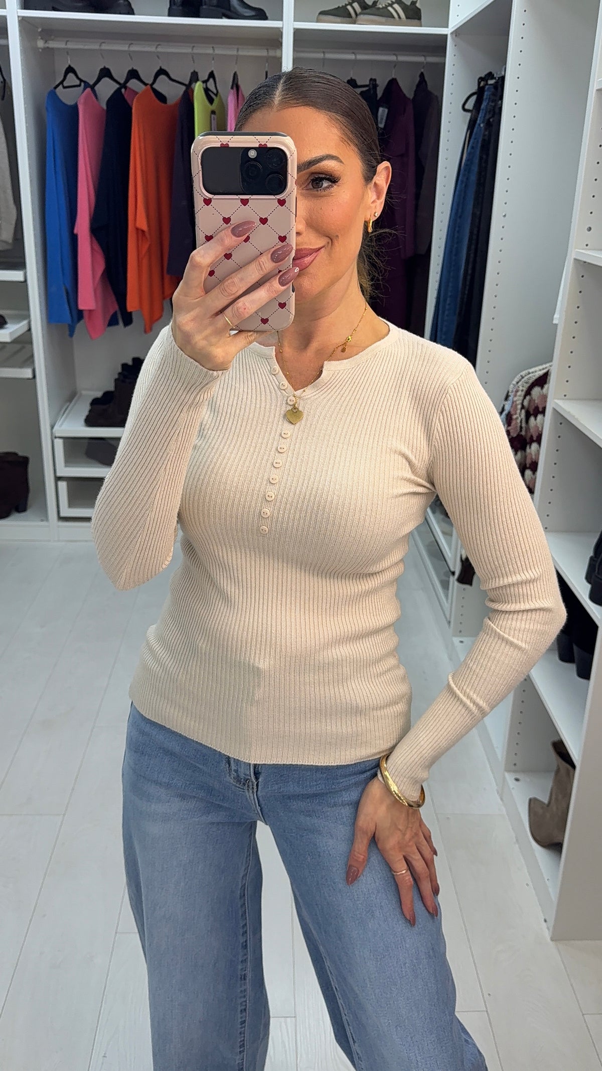 Myah Plain Ribbed Button Detailed Jumper