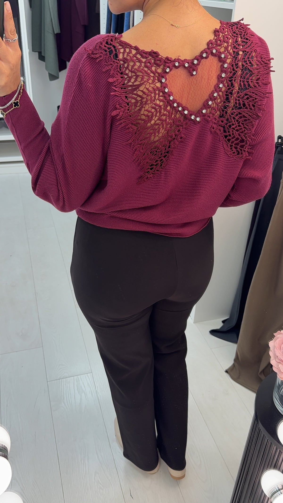 Hallow Embellished Crochet Back Detailed Jumper