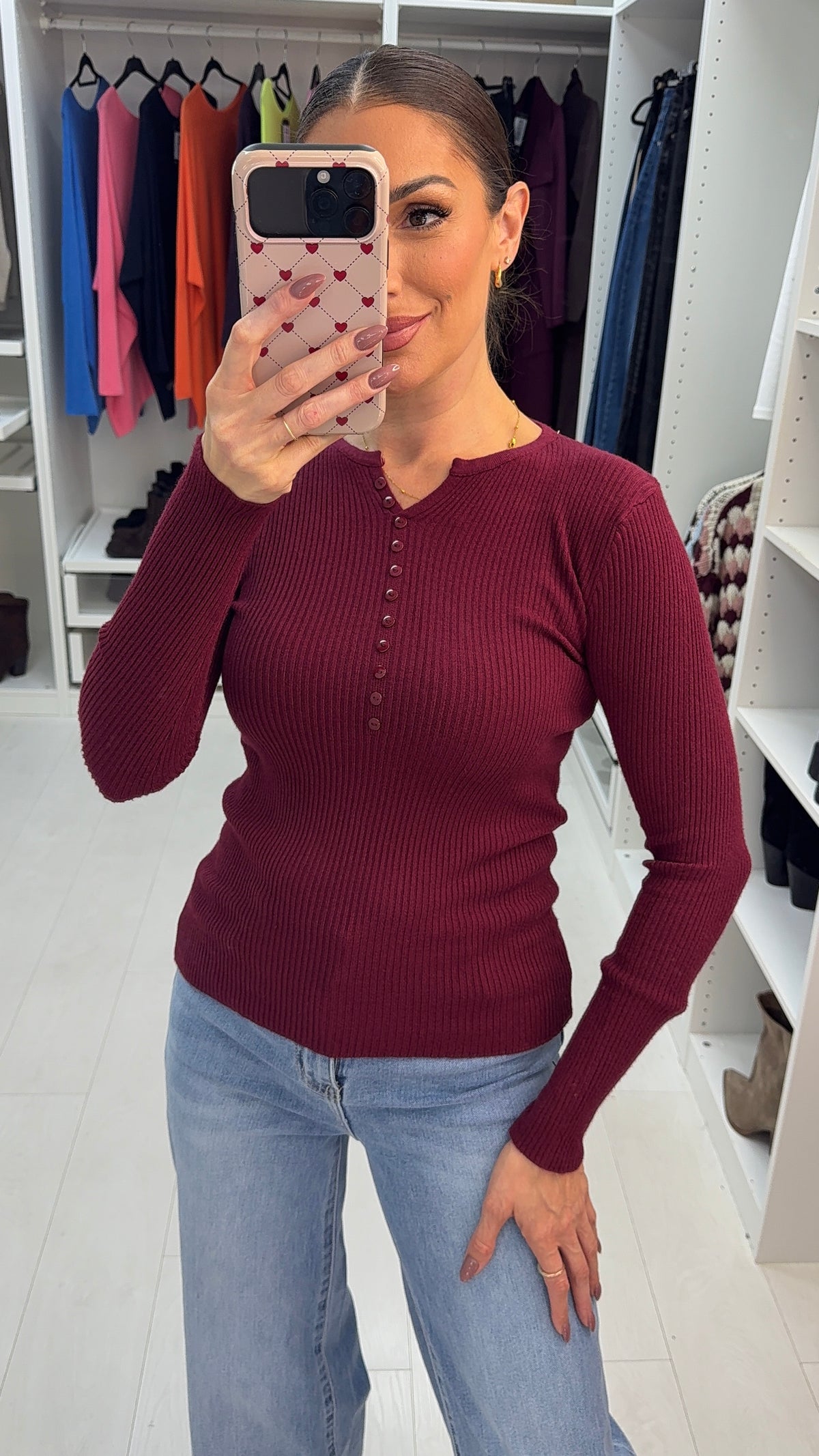 Myah Plain Ribbed Button Detailed Jumper