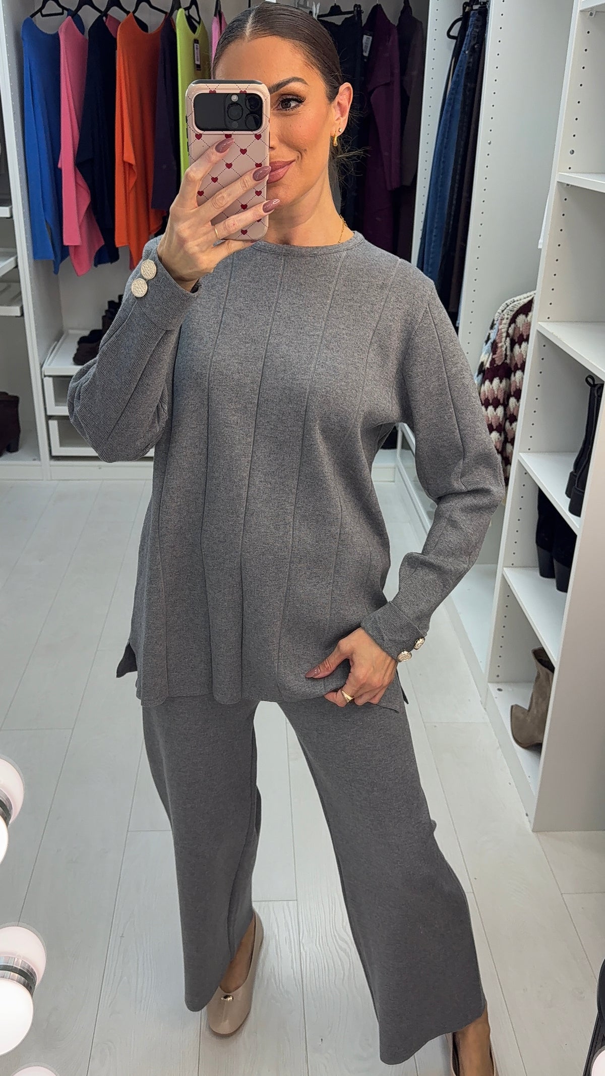 Jaylani Buttoned Cuff Detail Knitted Loungewear Set