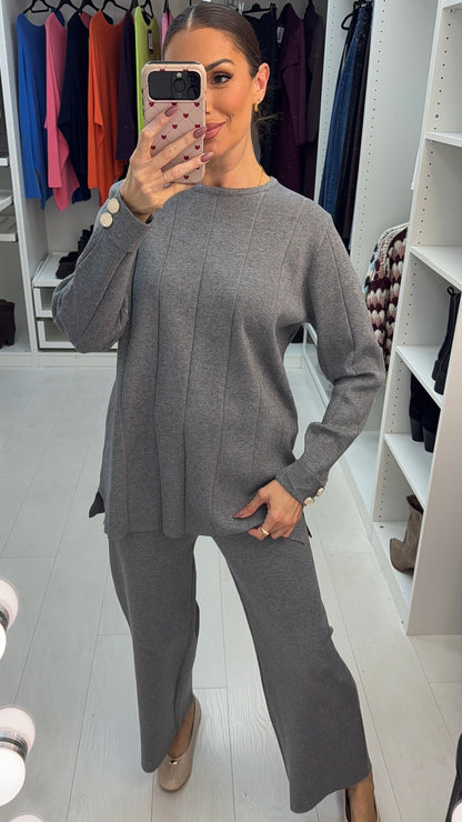 Jaylani Buttoned Cuff Detail Knitted Loungewear Set