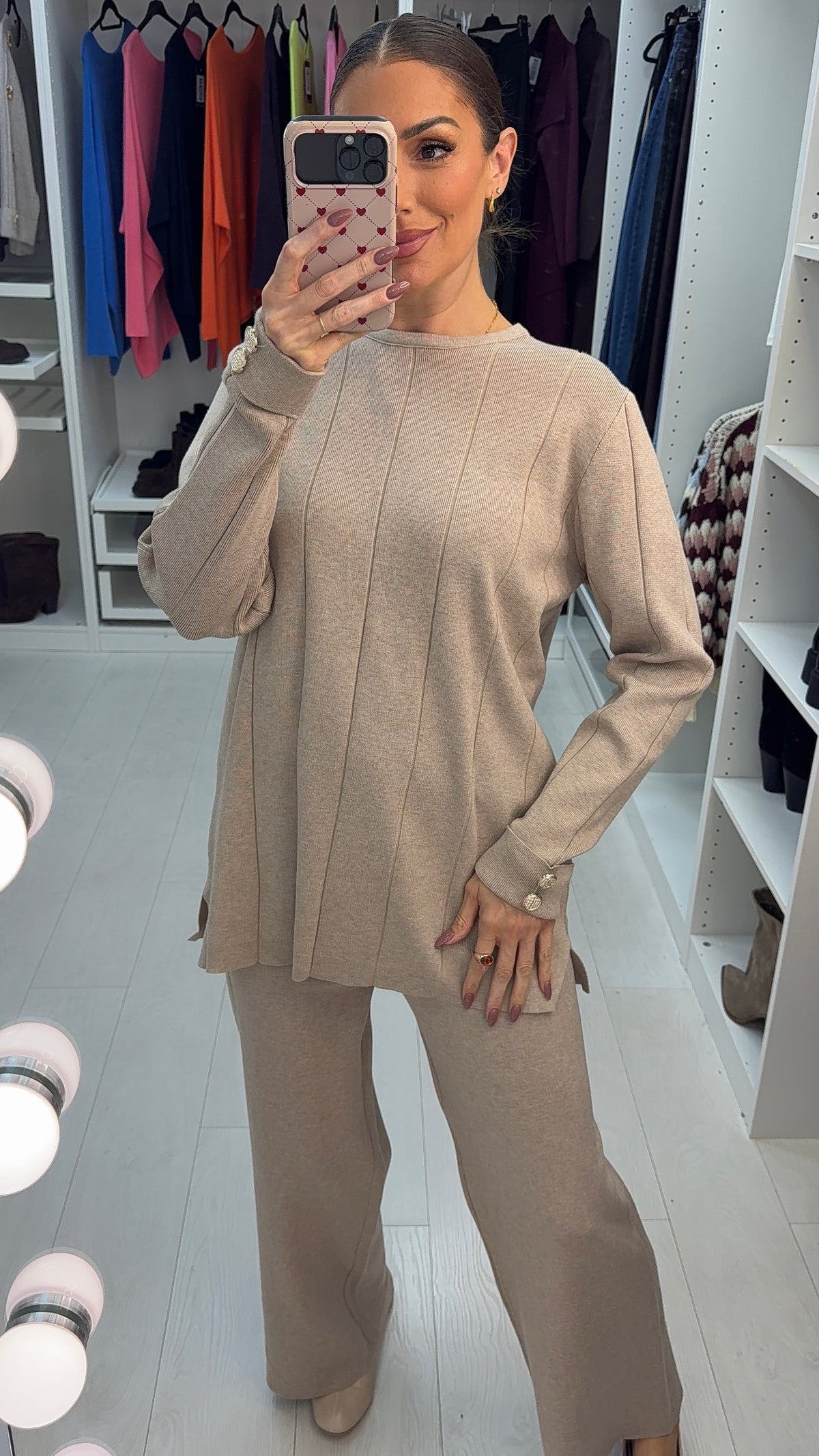 Jaylani Buttoned Cuff Detail Knitted Loungewear Set