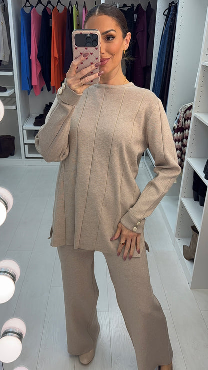Jaylani Buttoned Cuff Detail Knitted Loungewear Set