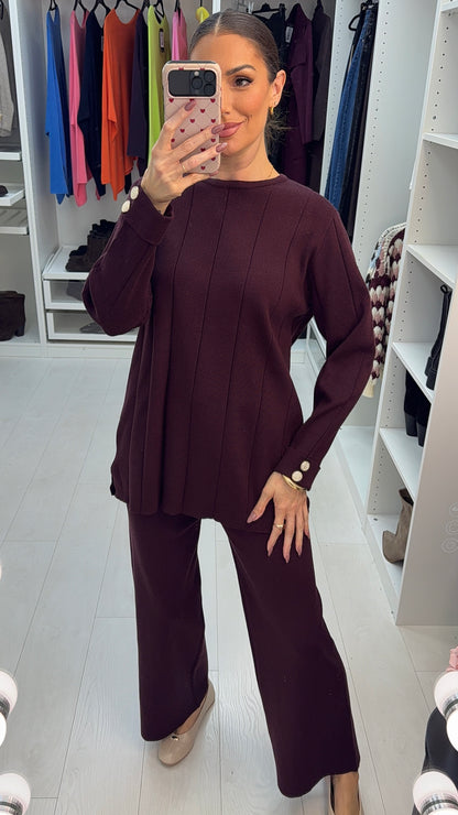 Jaylani Buttoned Cuff Detail Knitted Loungewear Set