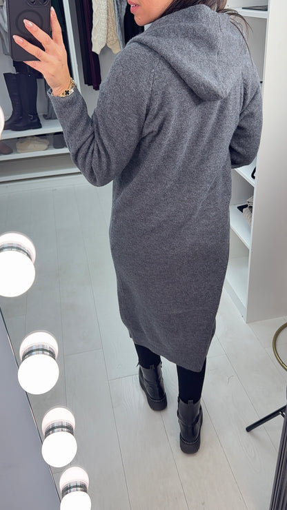 Ottie Plain Button Closure Longline Hooded Cardigan