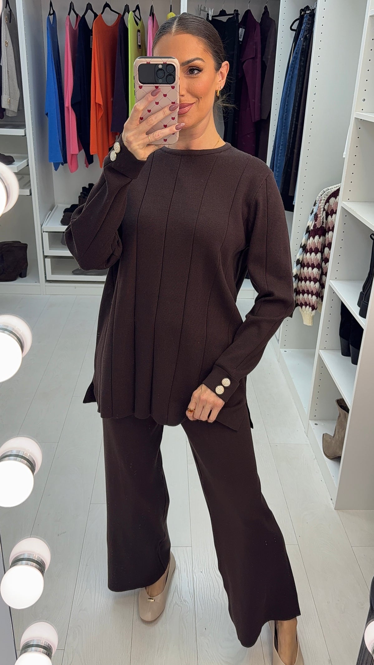 Jaylani Buttoned Cuff Detail Knitted Loungewear Set