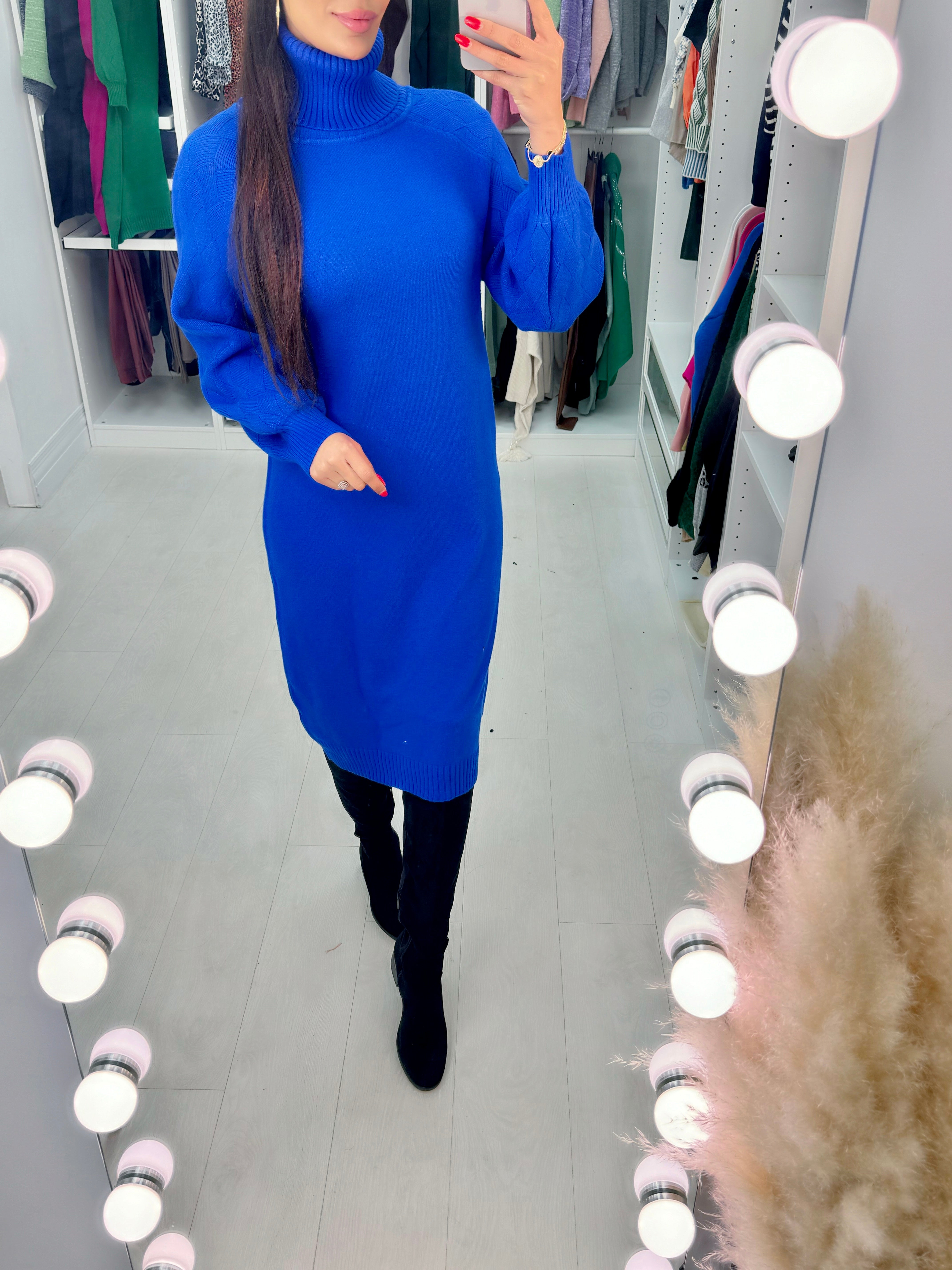 Aleesha Ribbed Roll Neck Knitted Jumper Dress