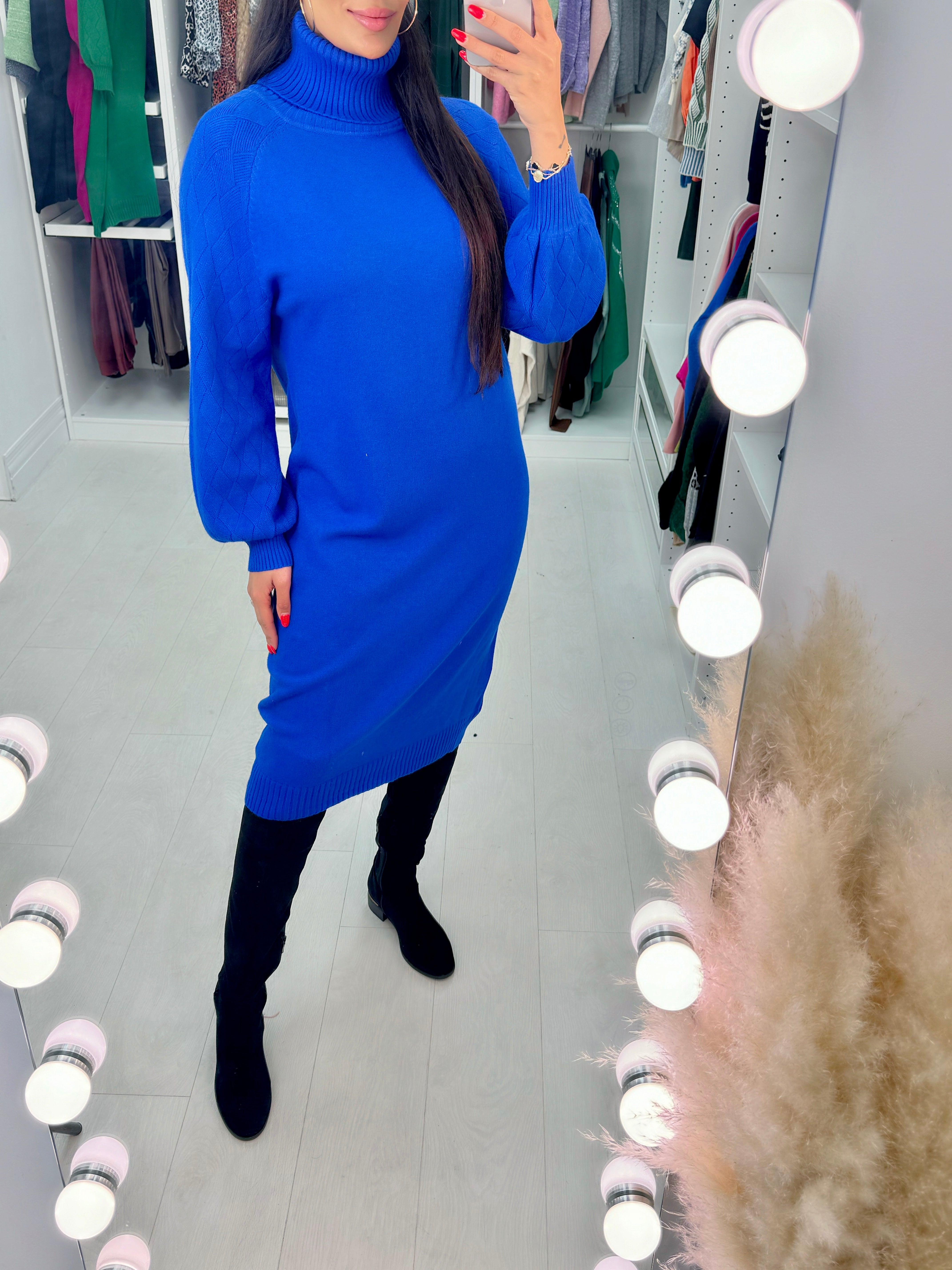 Aleesha Ribbed Roll Neck Knitted Jumper Dress