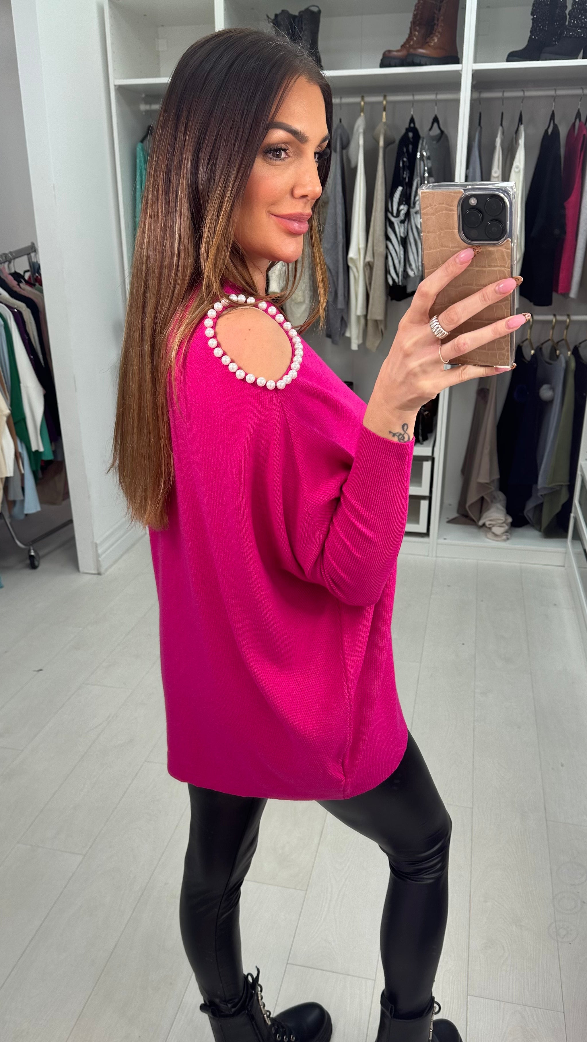 Dorina Pearl Cold Shoulder Dip Hem Jumper