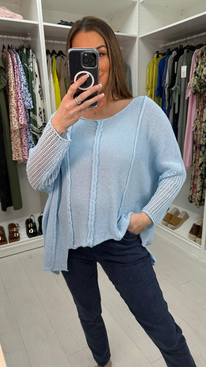 Bella Plain Asymmetric Crochet Oversized Top