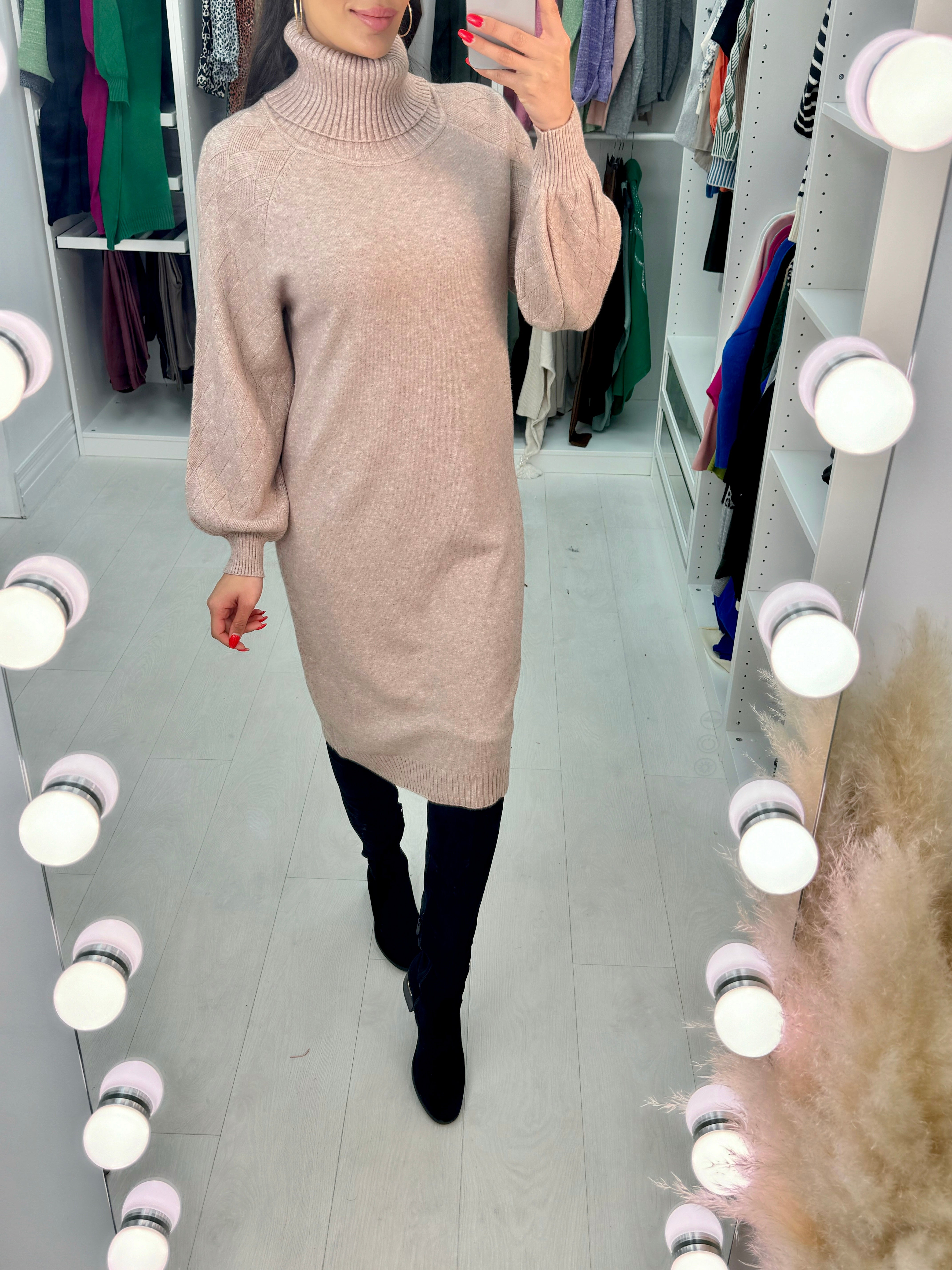 Aleesha Ribbed Roll Neck Knitted Jumper Dress