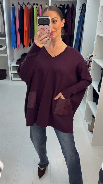 Safira V Neck Textured Pocket Knit Jumper