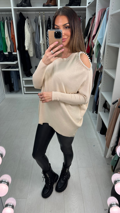 Dorina Pearl Cold Shoulder Dip Hem Jumper