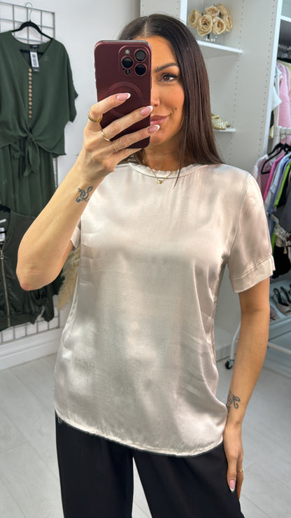 Gabby Plain Satin Short Sleeve Top