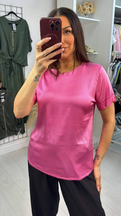 Gabby Plain Satin Short Sleeve Top