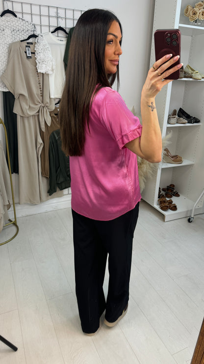 Gabby Plain Satin Short Sleeve Top