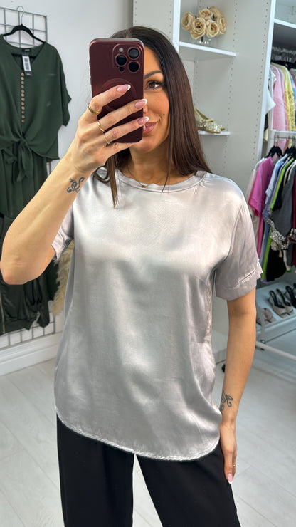 Gabby Plain Satin Short Sleeve Top