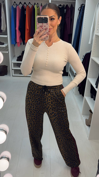 Alora Leopard Print Side Stripe Straight Leg Joggers
