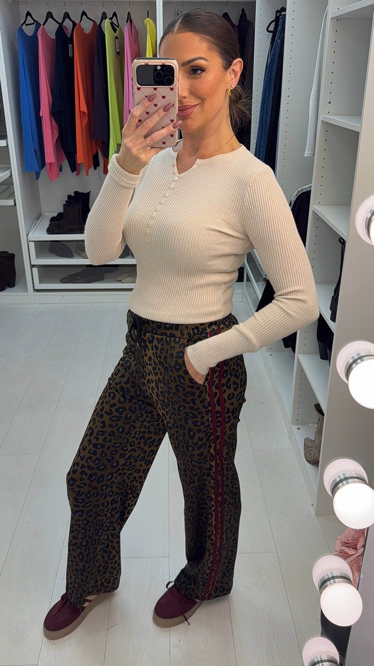 Alora Leopard Print Side Stripe Straight Leg Joggers