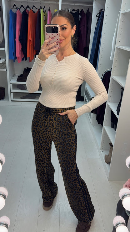 Alora Leopard Print Side Stripe Straight Leg Joggers