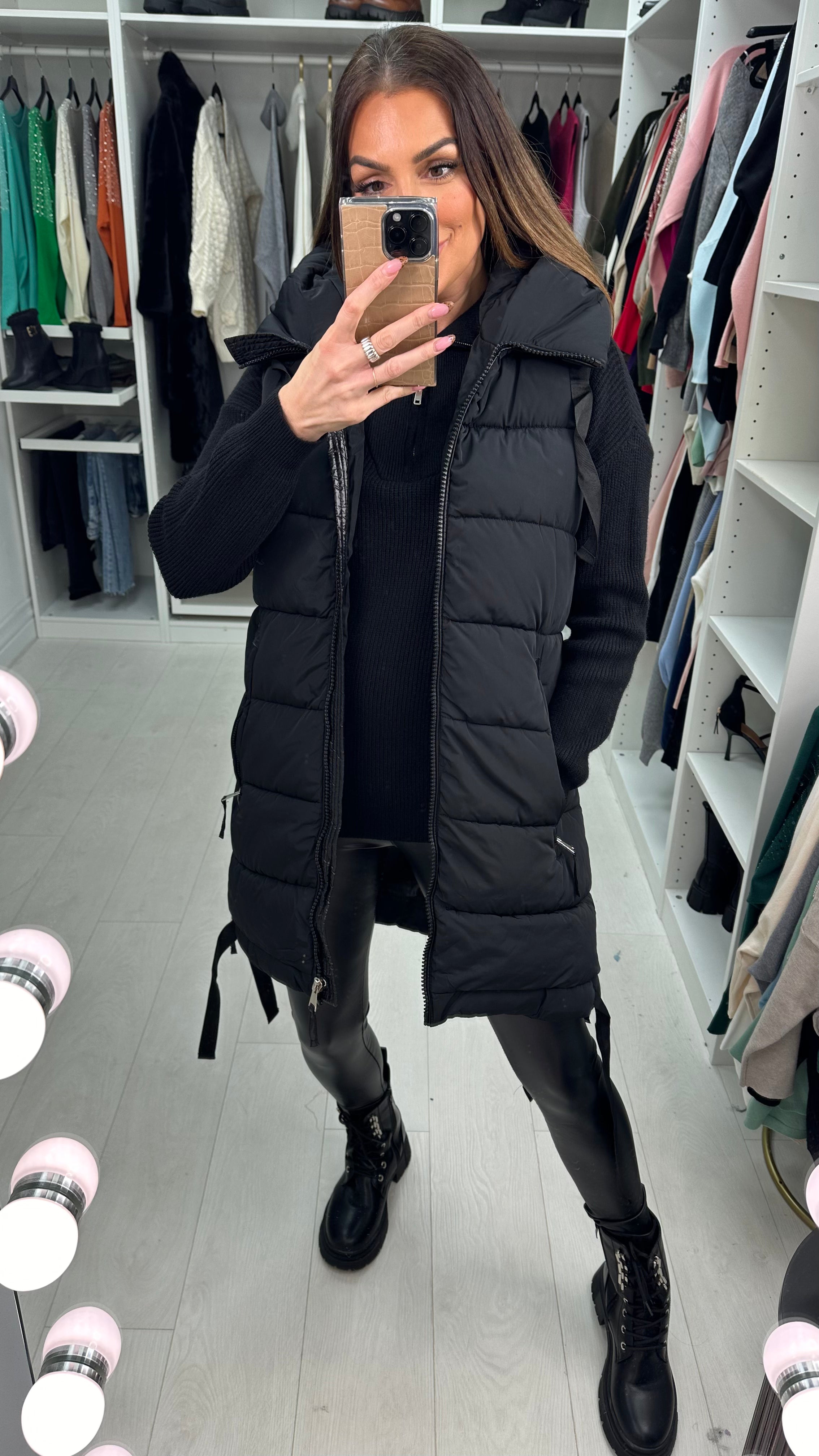 Katlyn Black Oversized Puffer Gilet Coat