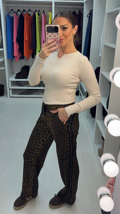 Alora Leopard Print Side Stripe Straight Leg Joggers