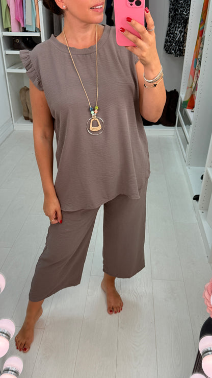 Fidelia Frill Detail Crepe Culotte Co-Ord Set