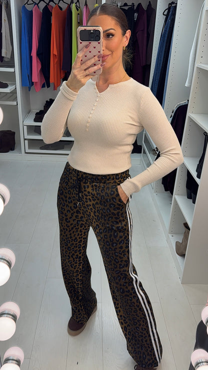 Alora Leopard Print Side Stripe Straight Leg Joggers