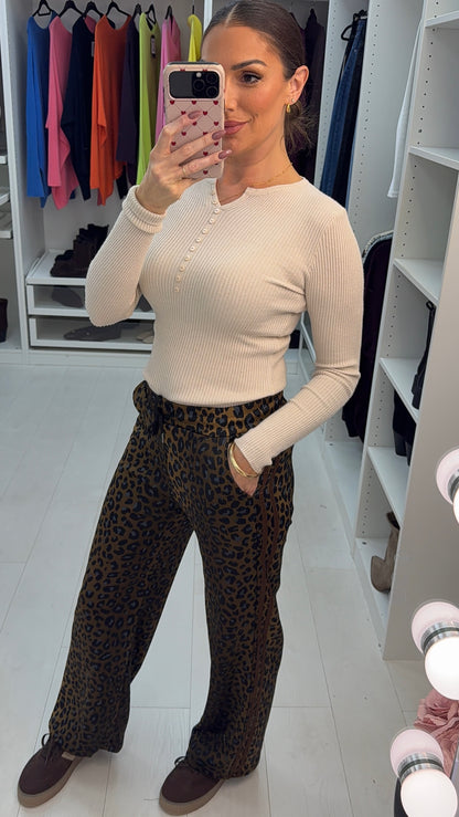 Alora Leopard Print Side Stripe Straight Leg Joggers