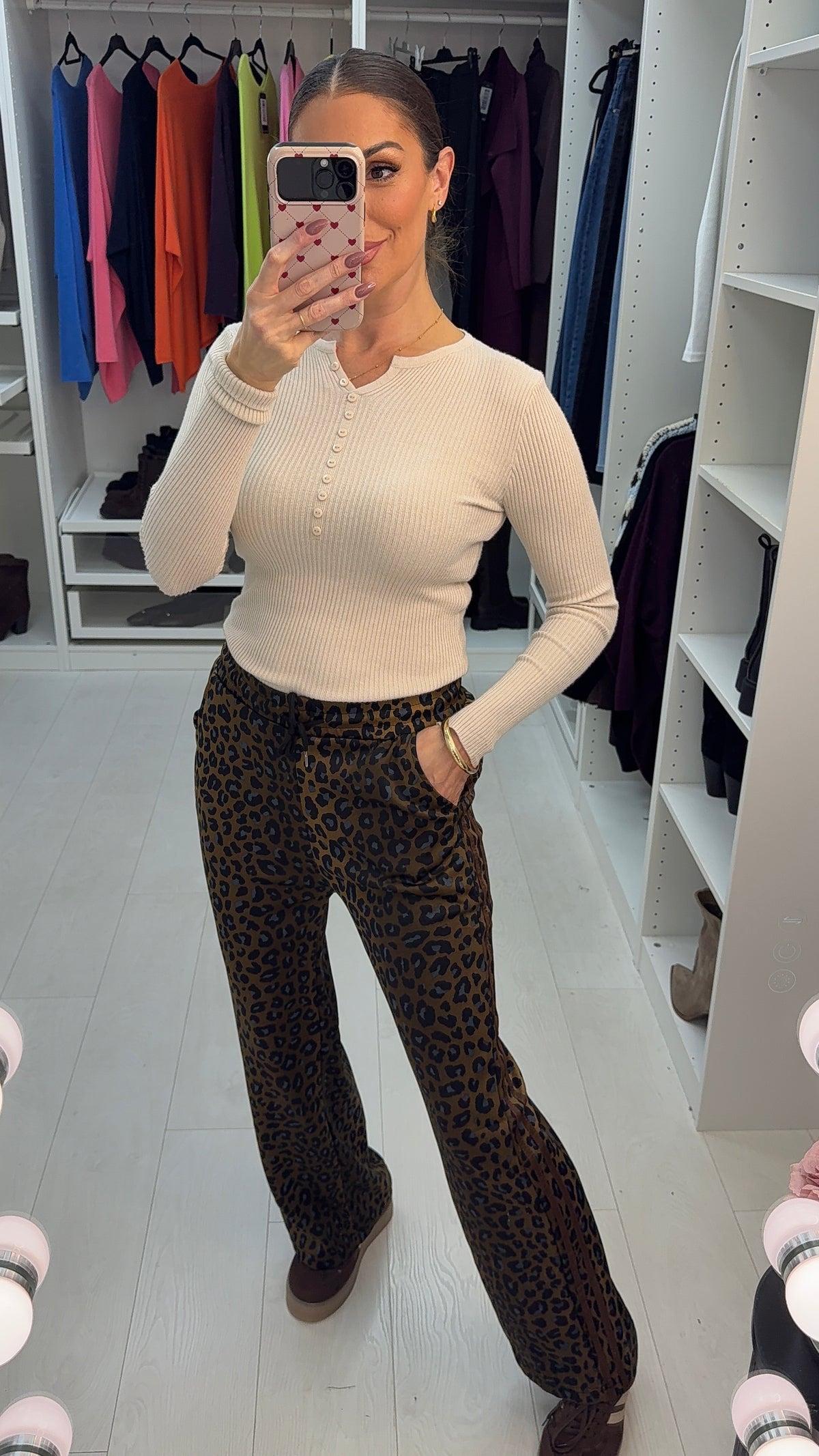 Alora Leopard Print Side Stripe Straight Leg Joggers