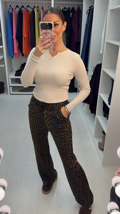 Alora Leopard Print Side Stripe Straight Leg Joggers