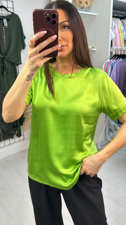 Gabby Plain Satin Short Sleeve Top