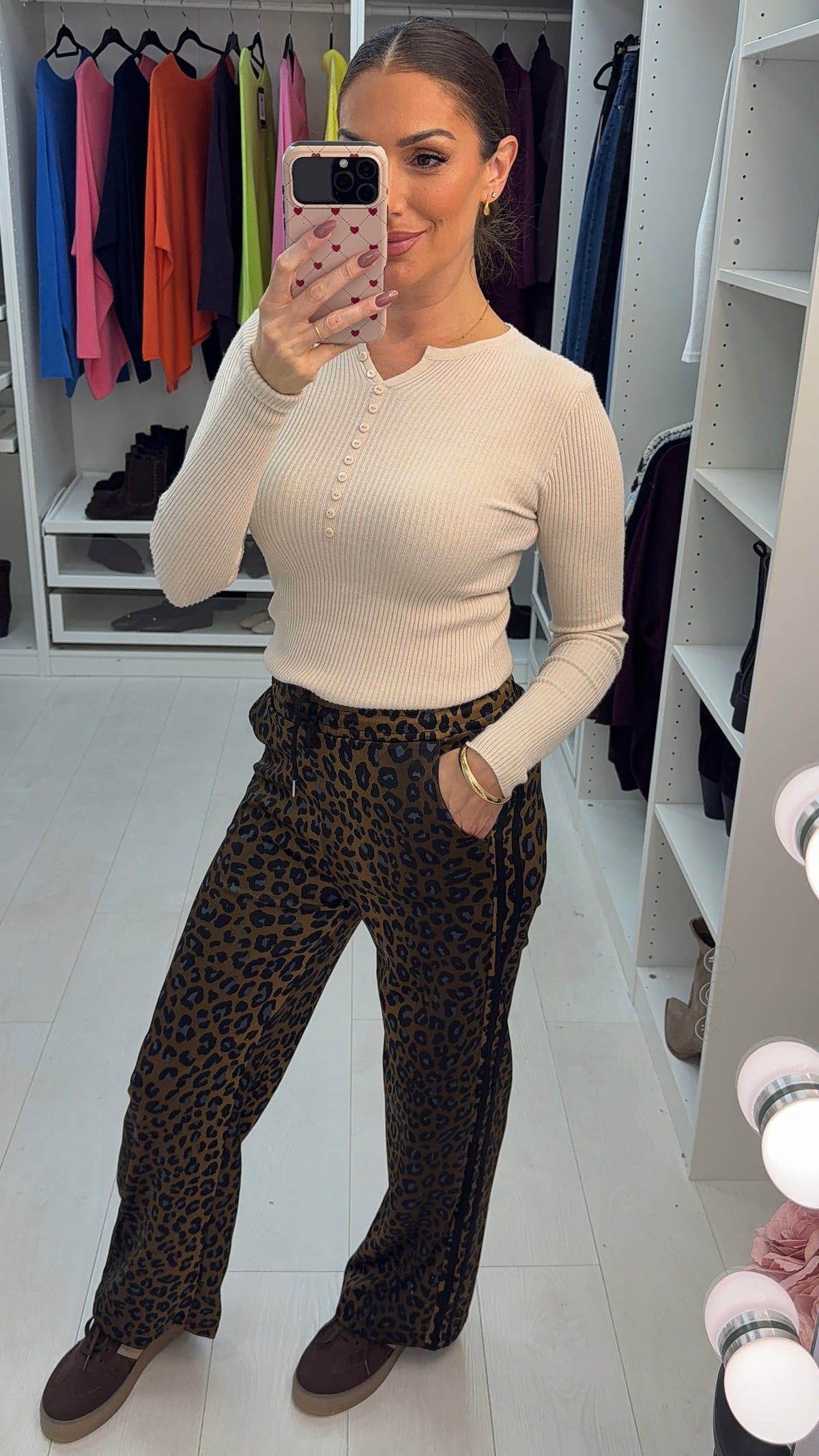 Alora Leopard Print Side Stripe Straight Leg Joggers