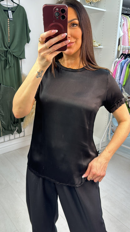 Gabby Plain Satin Short Sleeve Top