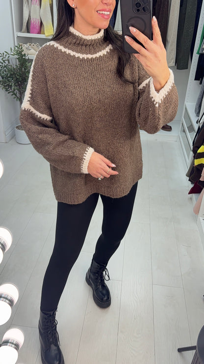 Aida Stitched Hem Detailed High Neck Jumper