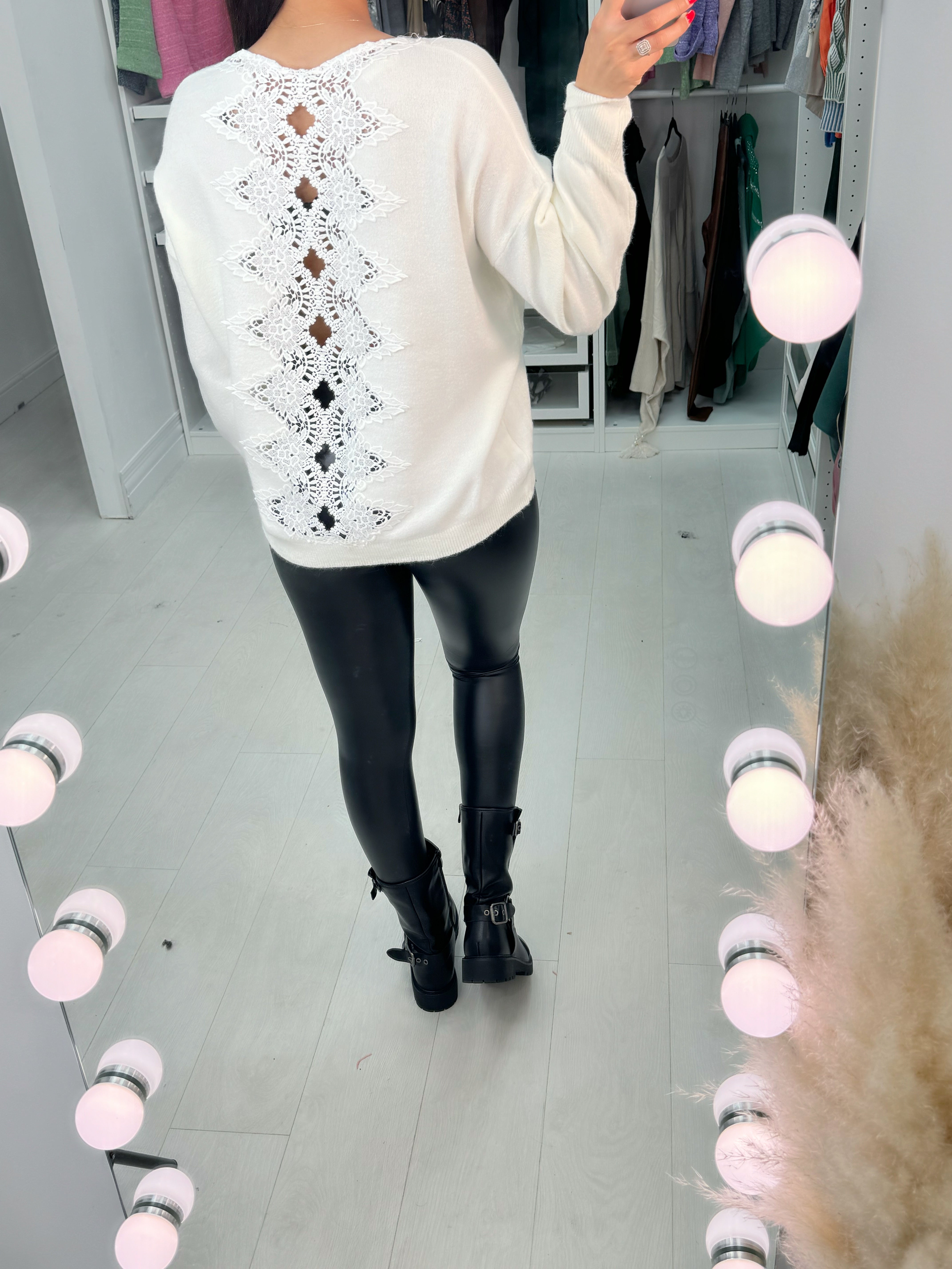 Kianna Crochet Detail Cut Out Back Jumper