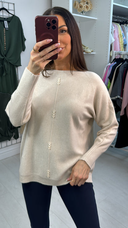 Lucilla Plain Button Detail Loose Fit Jumper