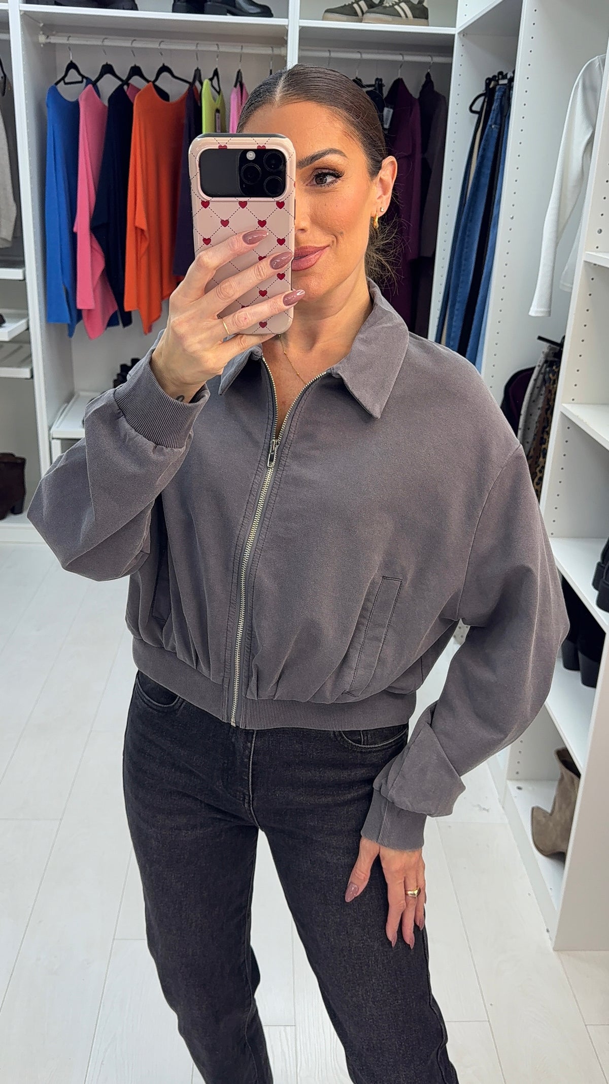 Darby Plain Zip Up Bomber Jacket