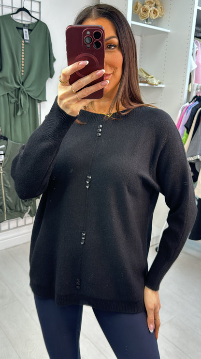 Lucilla Plain Button Detail Loose Fit Jumper