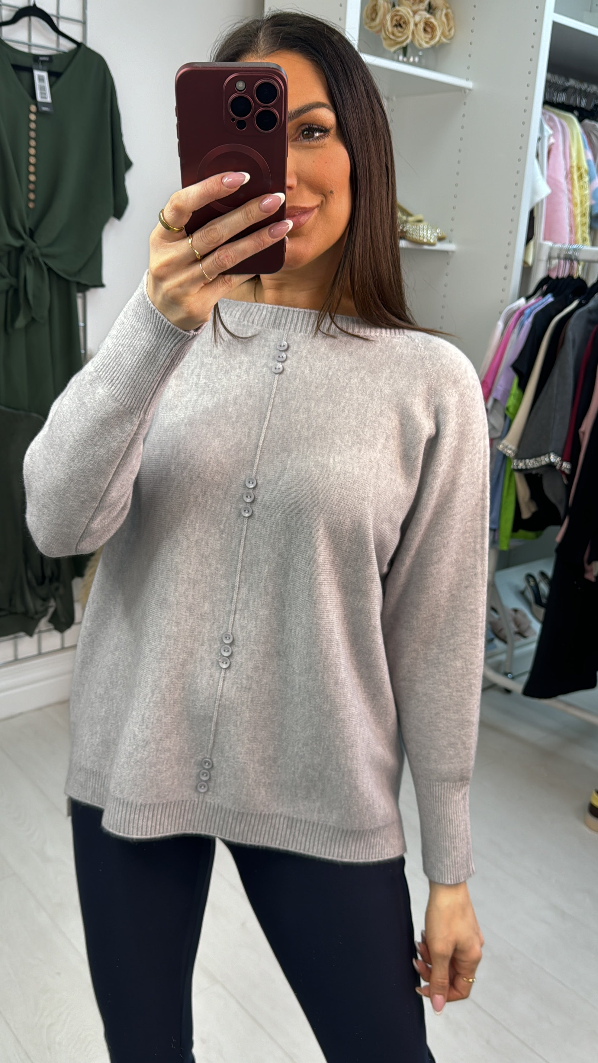 Lucilla Plain Button Detail Loose Fit Jumper