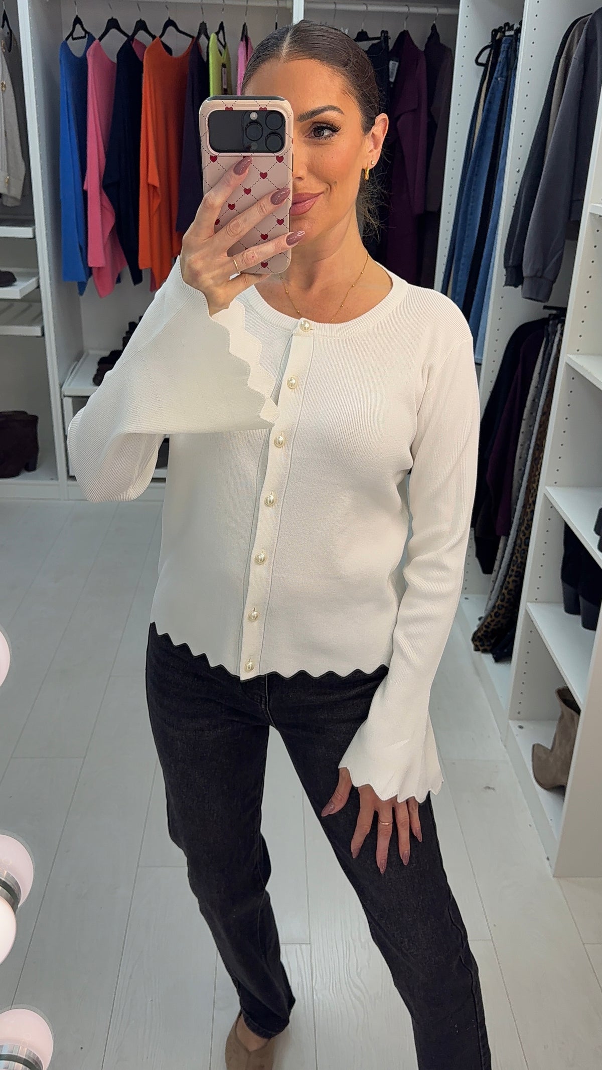 Zahira Pearl Button Front Cardigan