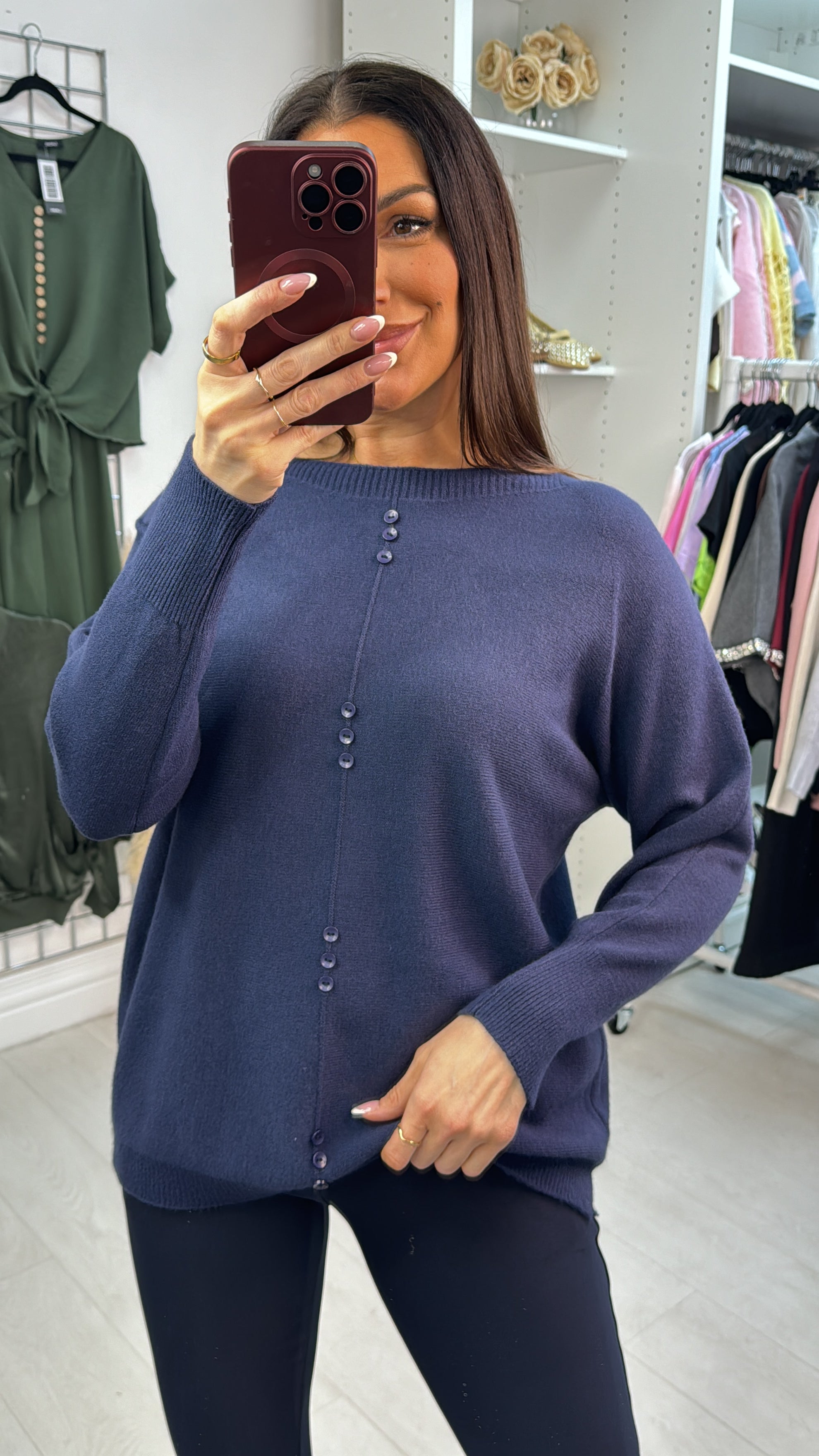 Lucilla Plain Button Detail Loose Fit Jumper