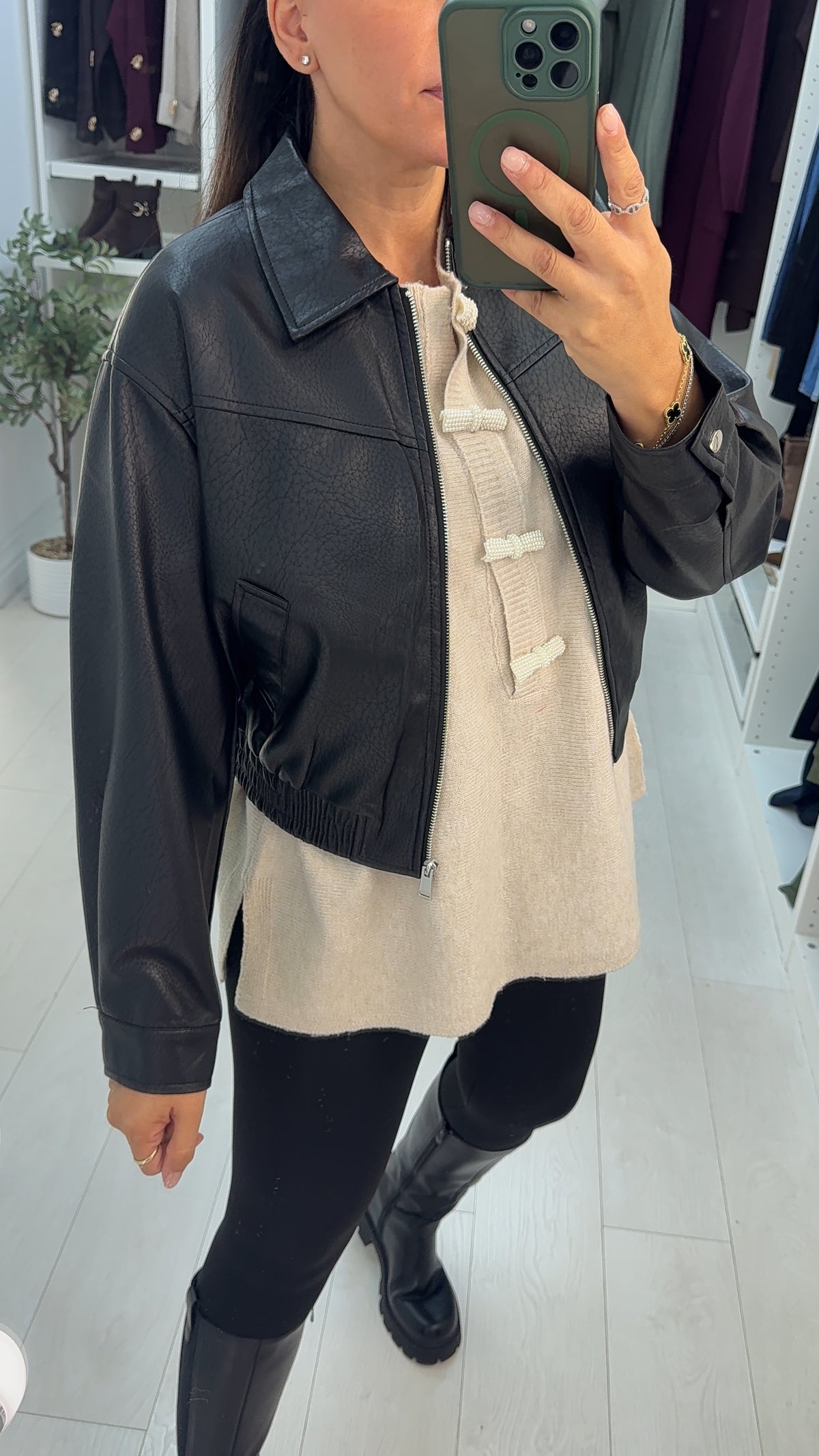 Janeva Faux Leather Zip Front Jacket