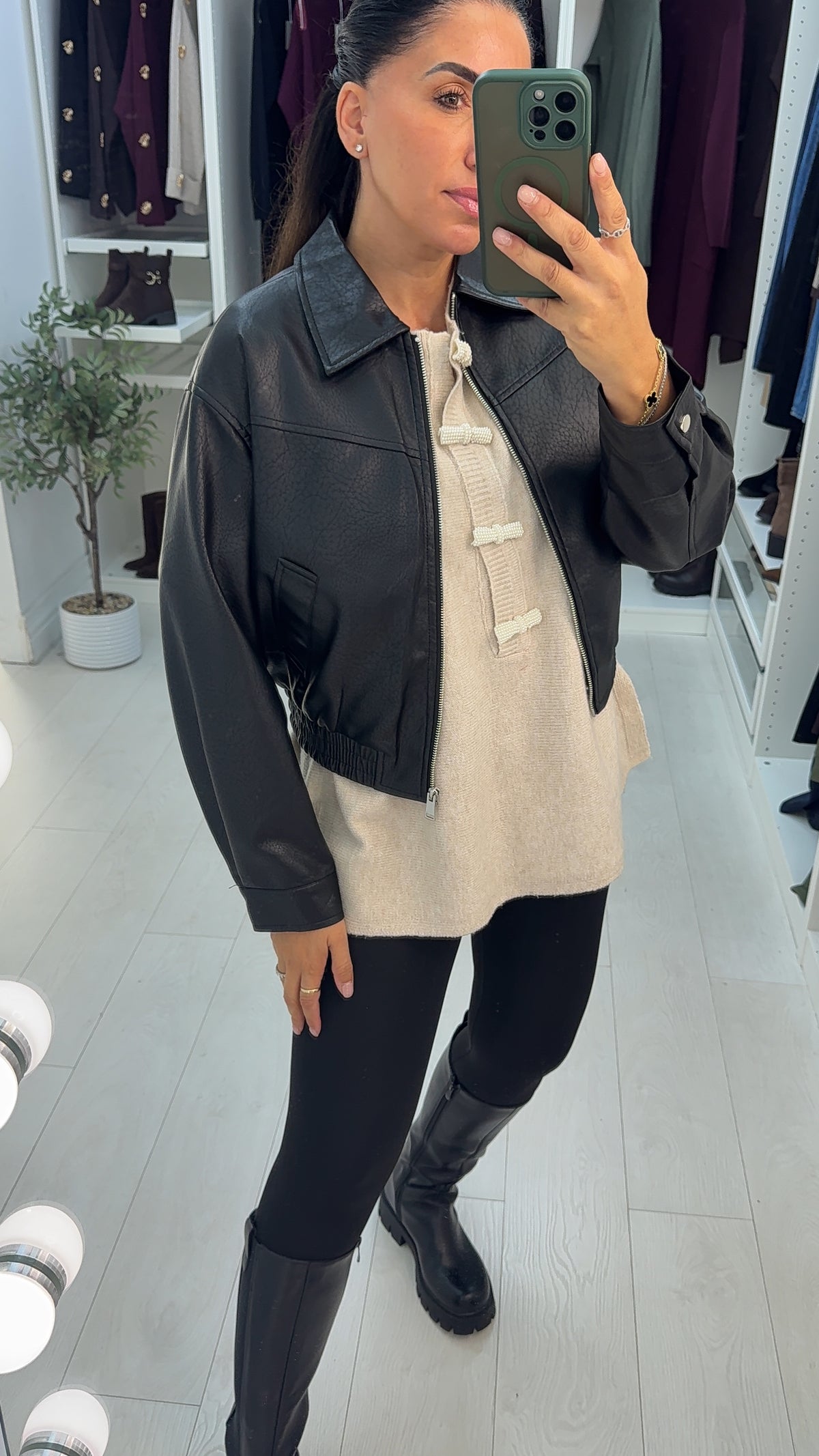 Janeva Faux Leather Zip Front Jacket