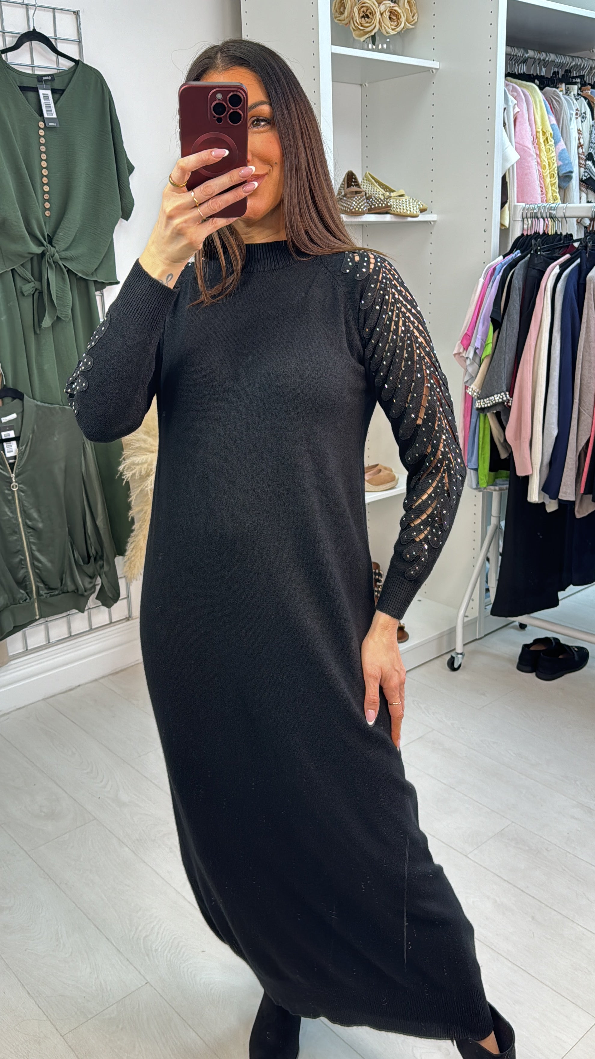 Mackenzie Plain Embellished Sleeve Maxi Jumper Dress